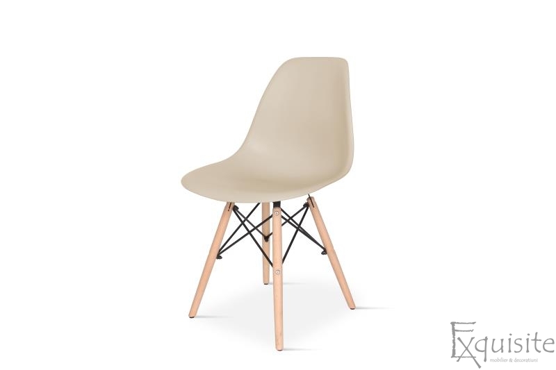 Masa rotunda din MDF cu 4 scaune din plastic cu picioare din lemn8