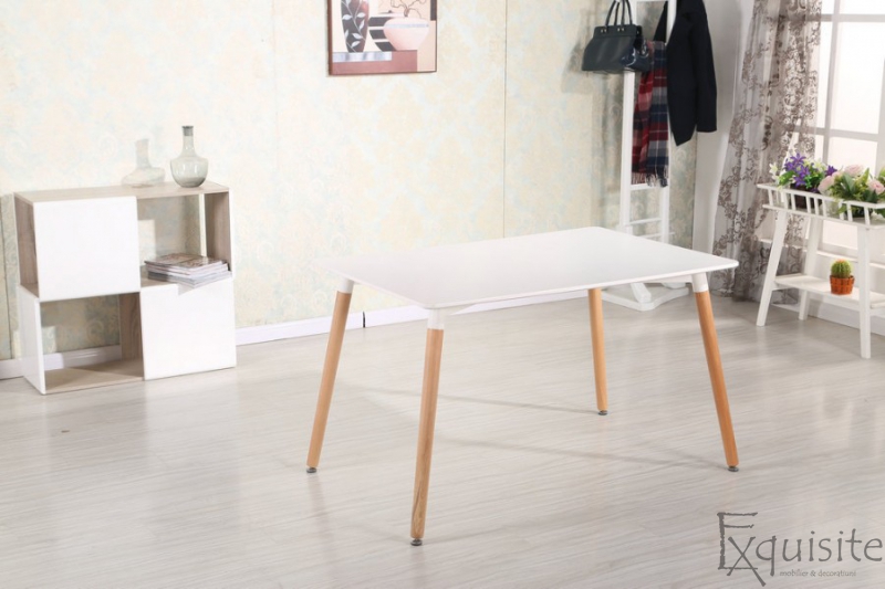 Masa de bucatarie, living MDF cu picioare din lemn, design Eames, EX10123