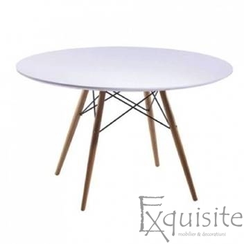 Masa rotunda din MDF cu 4 scaune din plastic cu picioare din lemn9