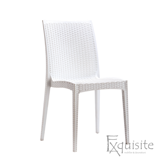 Scaun din impletitura din plastic, set 4 bucati, imitatie ratan, alb1
