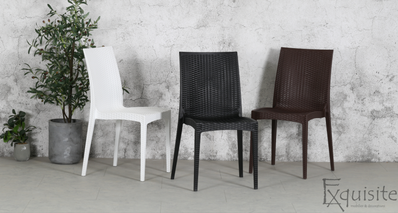 Scaun din impletitura din plastic, set 4 bucati, imitatie ratan, alb2