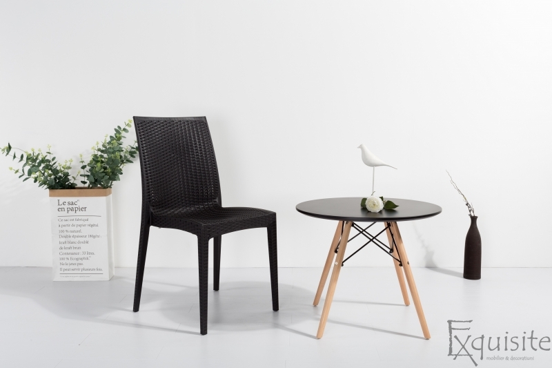 Scaun din plastic pentru terasa, Set 4 bucati, imitatie ratan, maro5