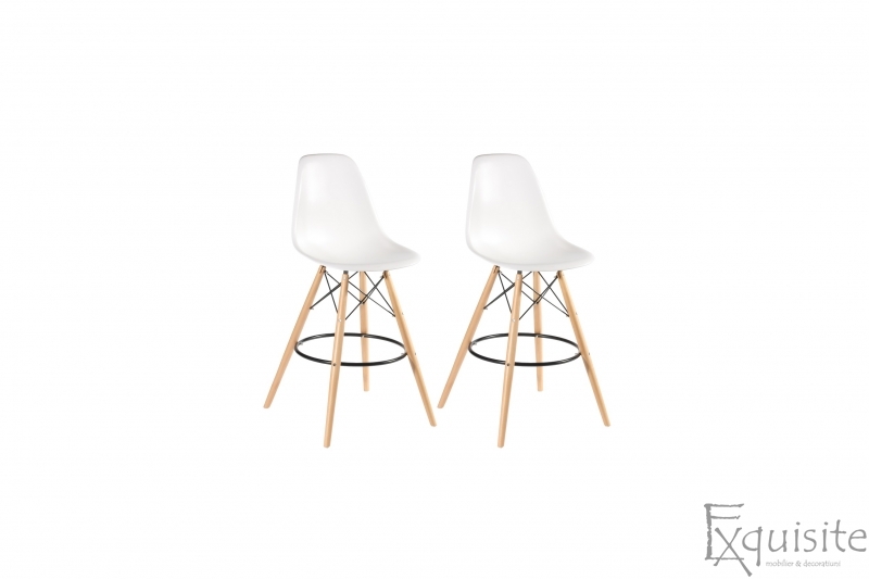 Scaune de bar din plastic cu picioare din lemn - Set 2 bucati - diverse culori3