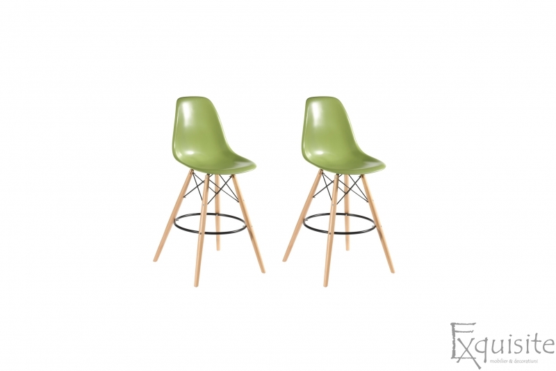 Scaune de bar din plastic cu picioare din lemn - Set 2 bucati - diverse culori6