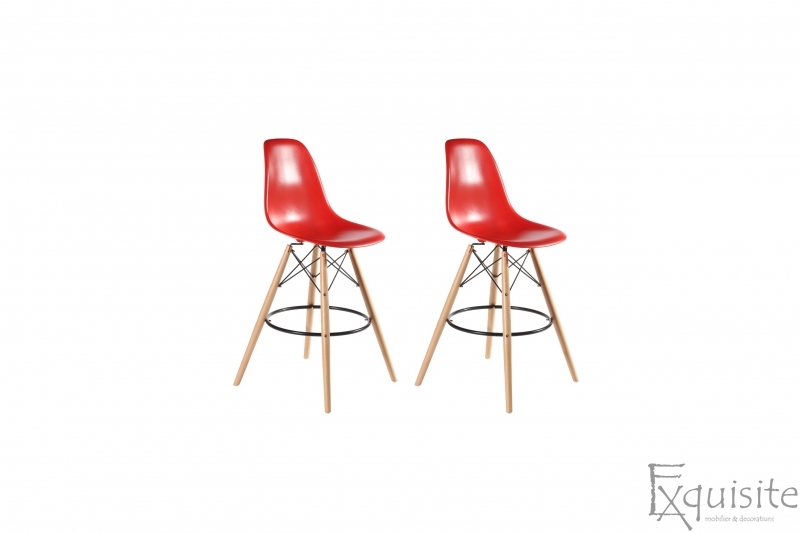 Scaune de bar din plastic cu picioare din lemn - Set 2 bucati - diverse culori7