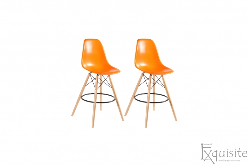 Scaune de bar din plastic cu picioare din lemn - Set 2 bucati - diverse culori5