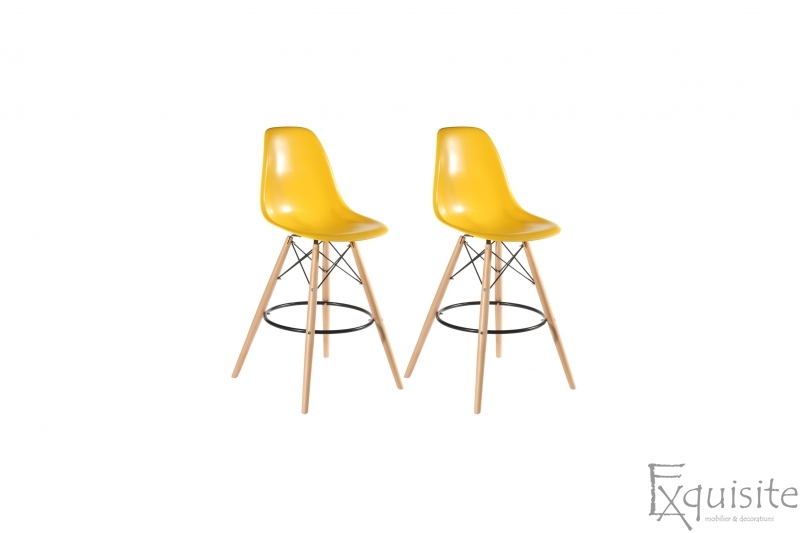 Scaune de bar din plastic cu picioare din lemn - Set 2 bucati - diverse culori1
