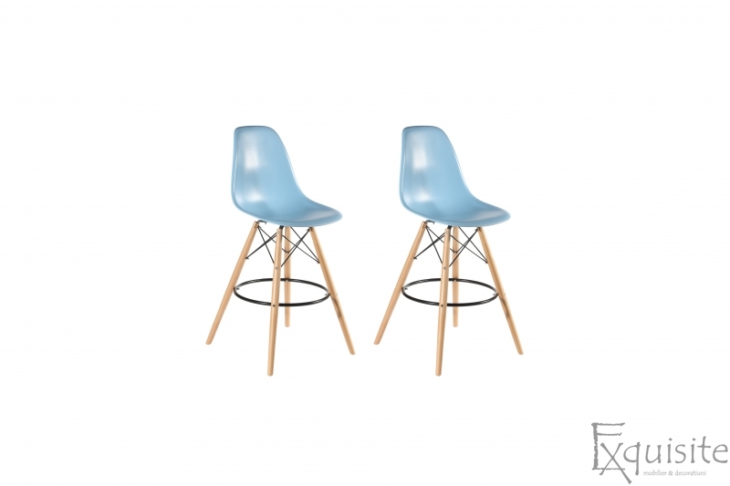 Scaune de bar din plastic cu picioare din lemn - Set 2 bucati - diverse culori4