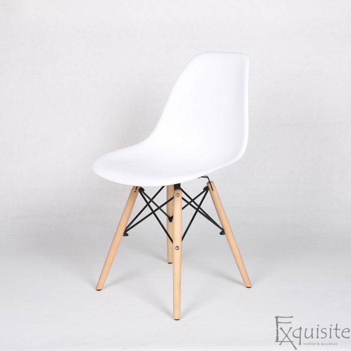 Scaune de bucatarie - Set 4 bucati - design modern cu picioare din lemn, EX071, alb 3