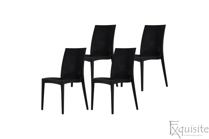 Scaun negru pentru terasa - set 4 bucati - plastic imitatie impletitura ratan3