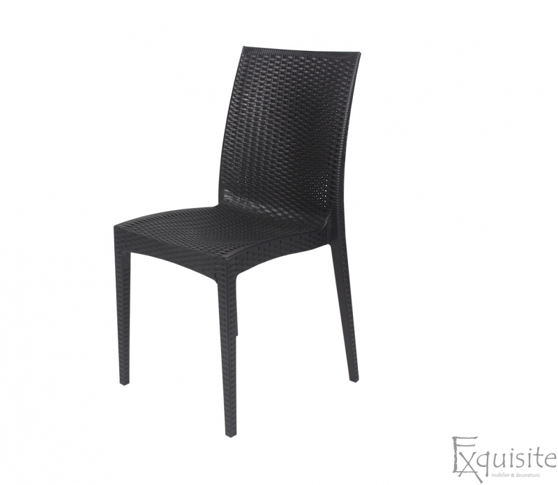 Scaun negru pentru terasa - set 4 bucati - plastic imitatie impletitura ratan1