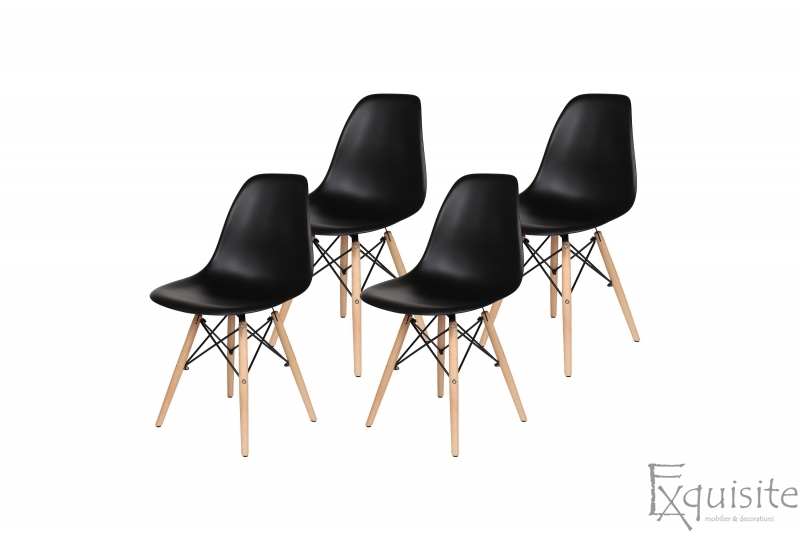 Scaune living, bucatarie, set 4 bucati, tip Eames, negru1