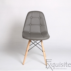 Scaune din piele ecologica gri si picioare din lemn - Set 2 bucati