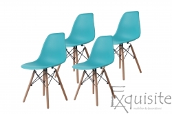 Scaun din plastic turcoaz cu picioare din lemn, Set 4 Scaune