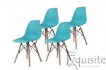 Scaun din plastic turcoaz cu picioare din lemn, Set 4 Scaune0