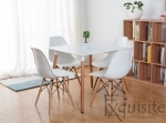 Scaune de bucatarie - Set 4 bucati - design modern cu picioare din lemn, EX071, alb 3