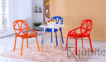 Set 4 scaune portocalii din plastic cu picioare metalice, design Spider2