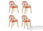 Set 4 scaune portocalii din plastic cu picioare metalice, design Spider0